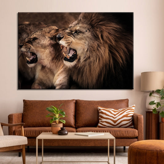 Fierce Lion and Lioness Canvas Art