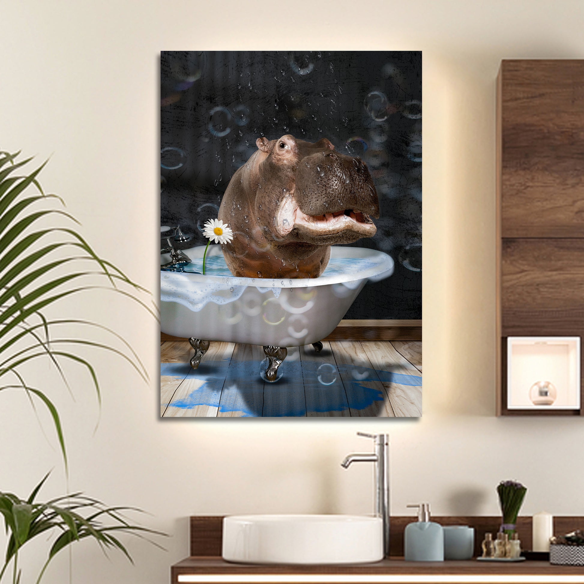 Bathtub Hippo Retro Elegance Canvas Wall Art