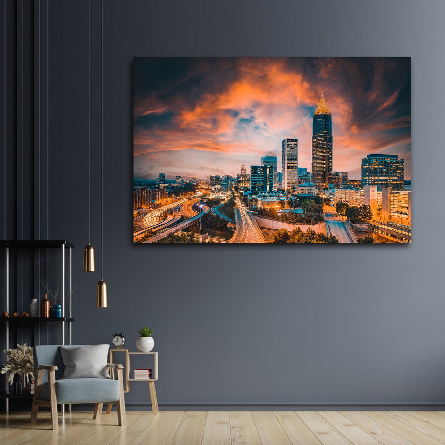 City Night Skyline in Atlanta Canvas Wall Art