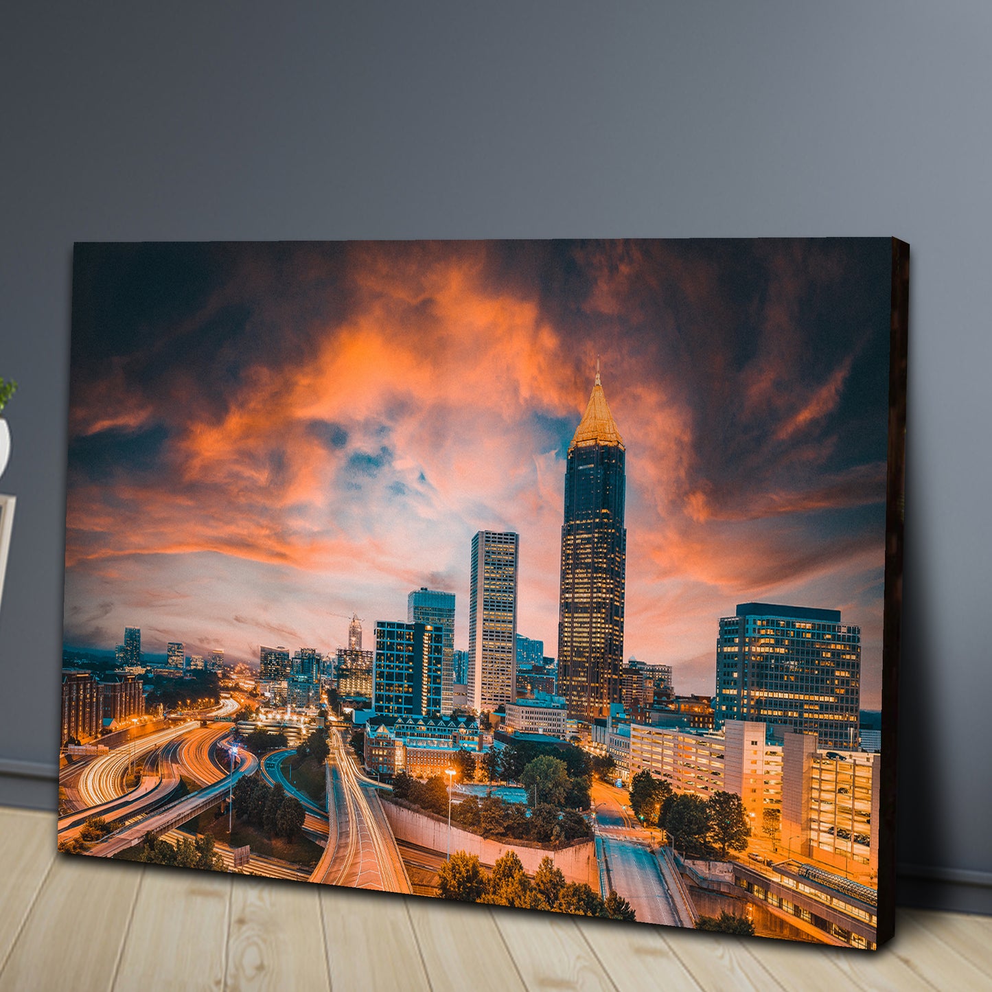 City Night Skyline in Atlanta Canvas Wall Art