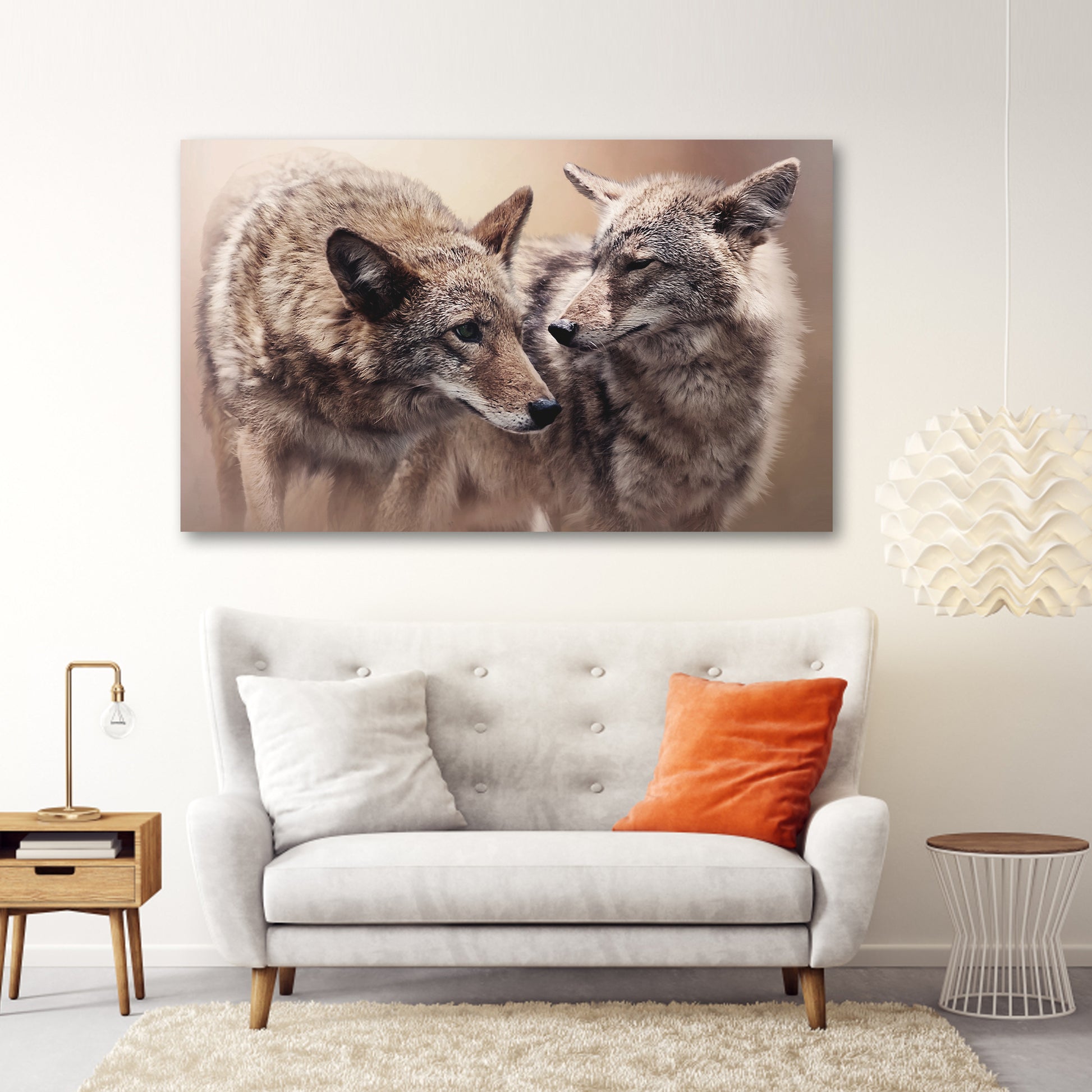 Coyote Pair in the Woods Canvas Wall Art