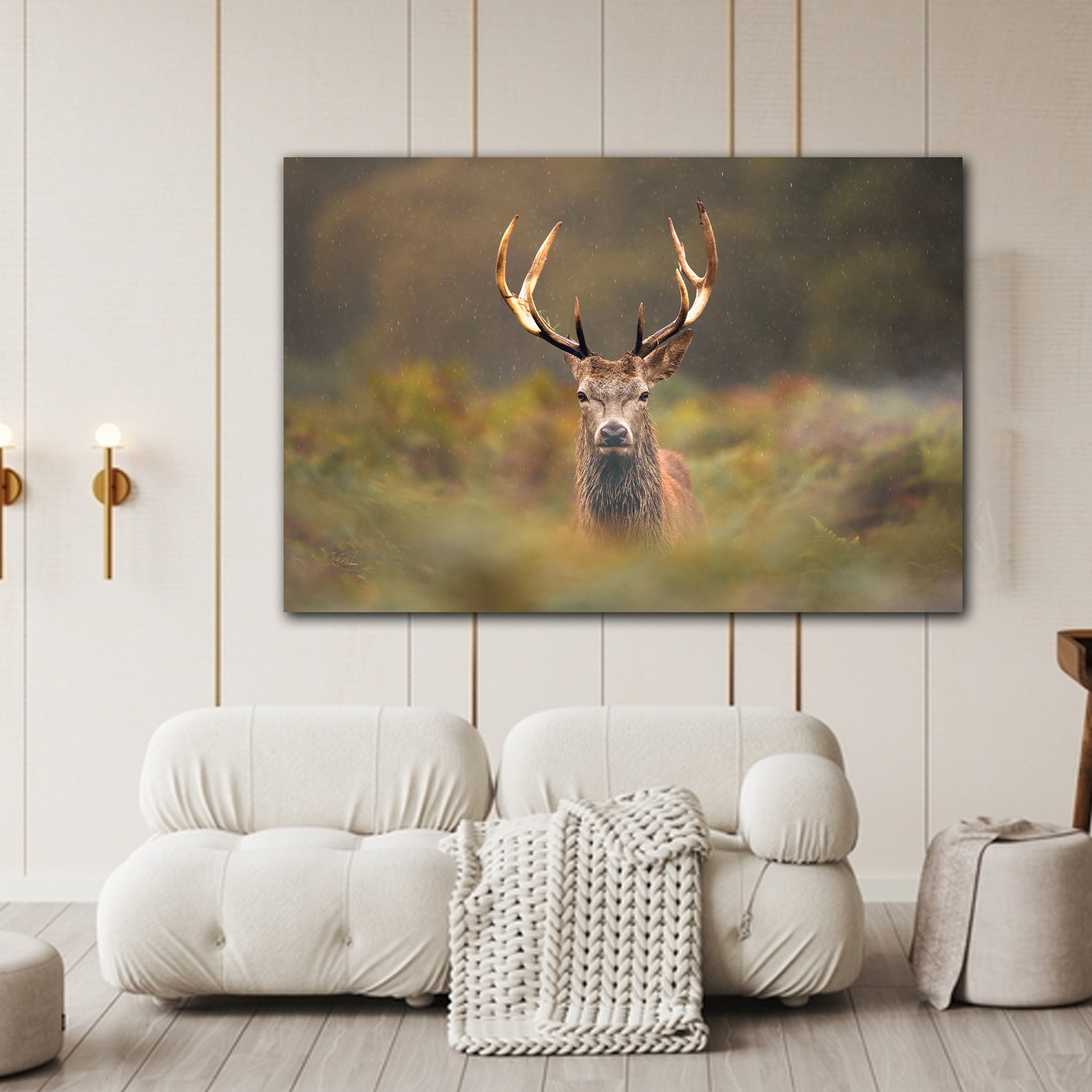 Deer with Antlers in Misty Forest Canvas Wall Art