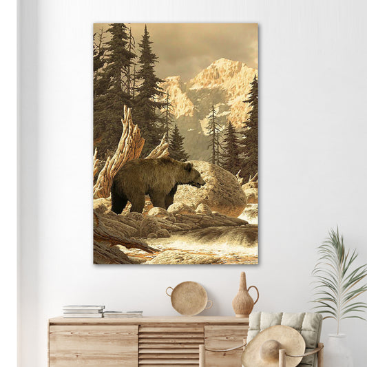 Canvas Wall Art Second Glance at the Grizzly in the Forest