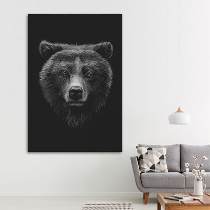 Monochromatic Woodland Bear Canvas Wall Decor with Wildlife