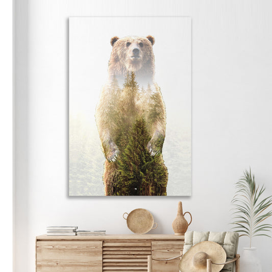 Pine Forest Bear Canvas Wall Decor with Wildlife