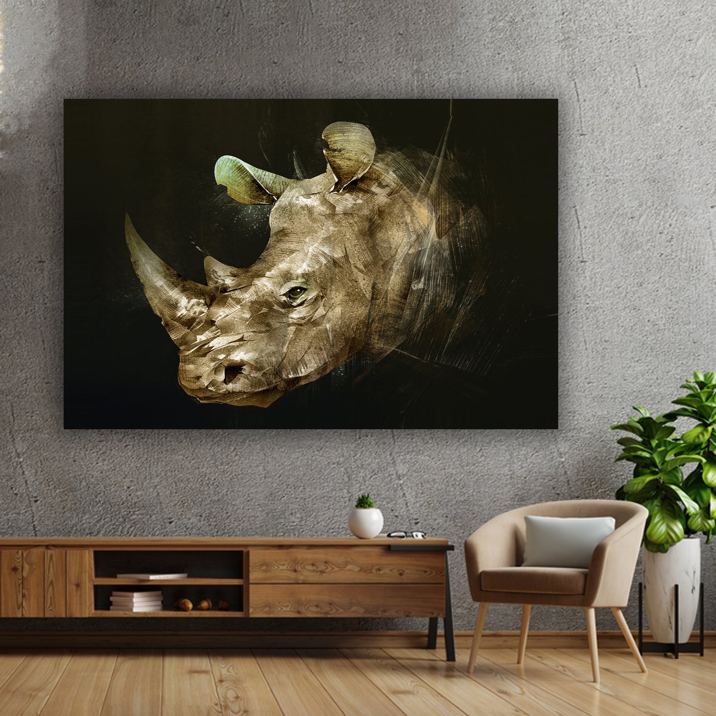 Canvas Wall Art Artistic Abstraction of Rhino's Head