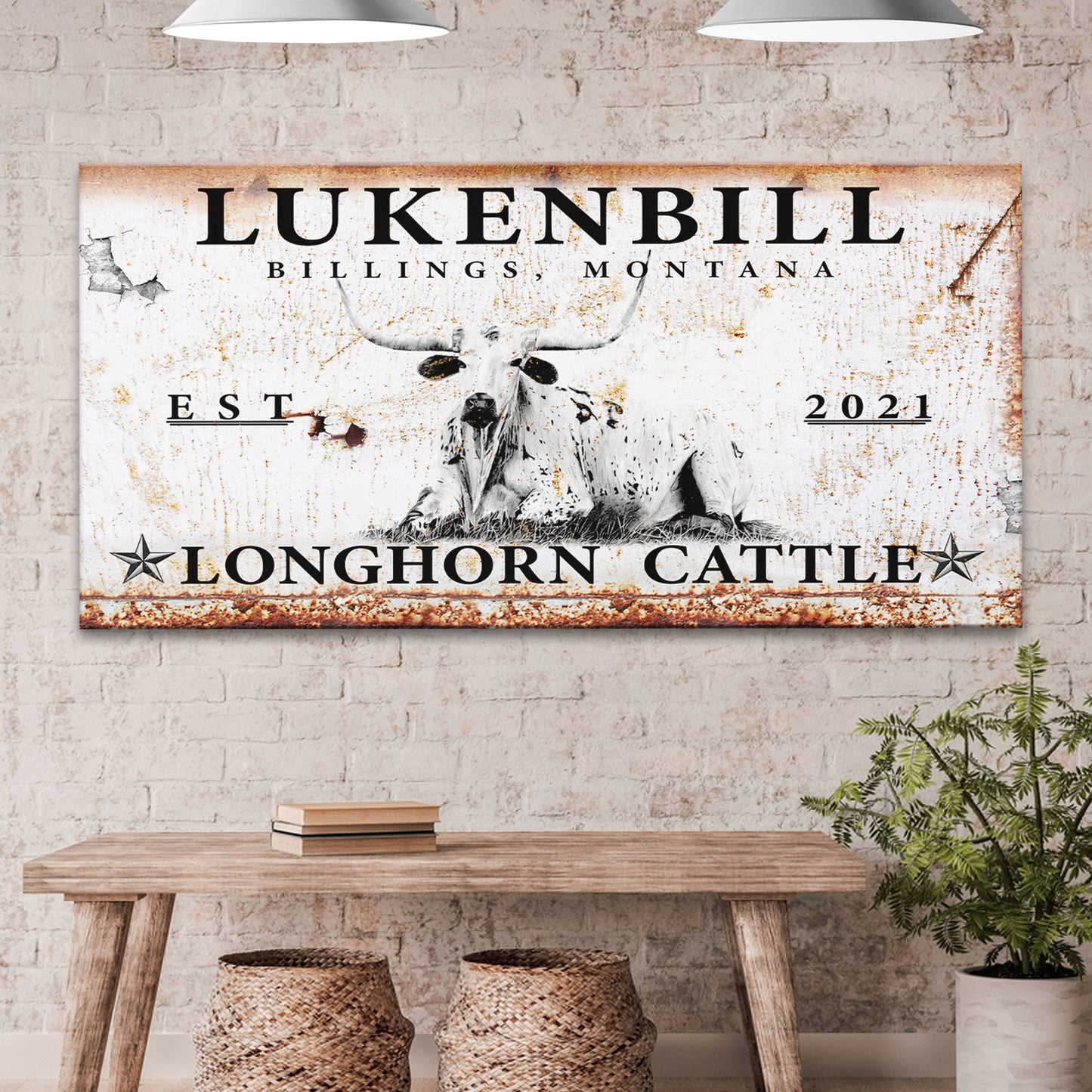 Longhorn Rustic Cattle Sign