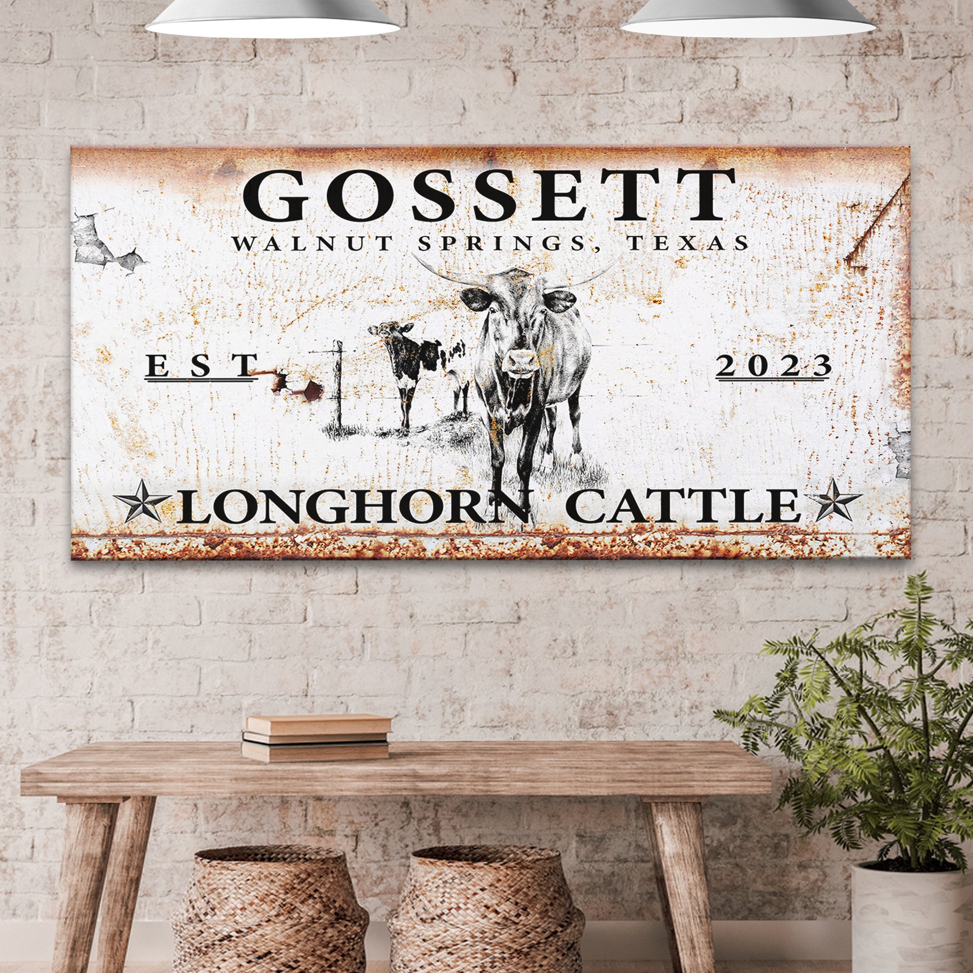 Longhorn Rustic Cattle Sign