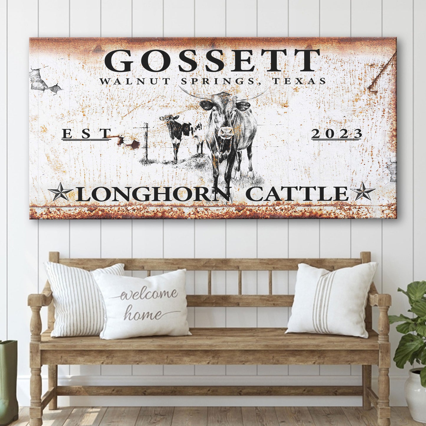 Longhorn Rustic Cattle Sign