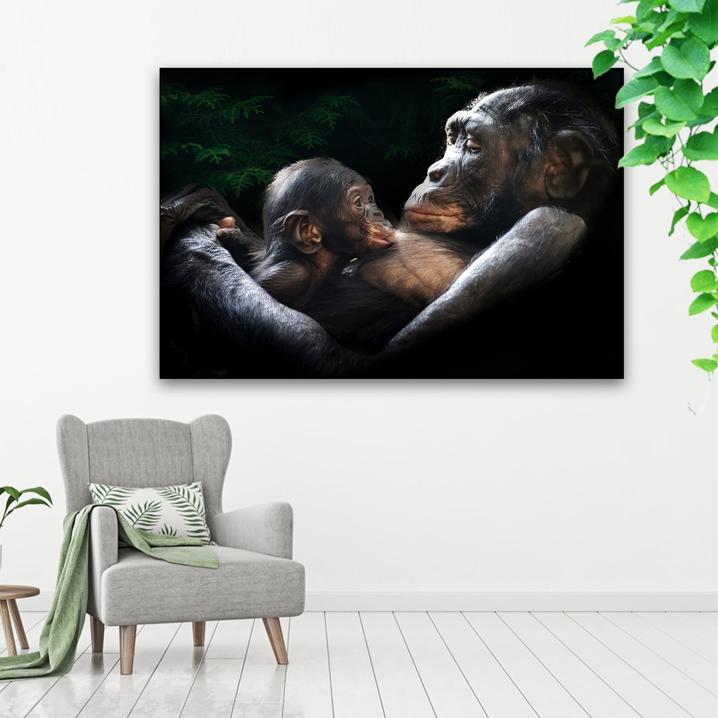 Monkey Motherly Love Canvas Wall Art