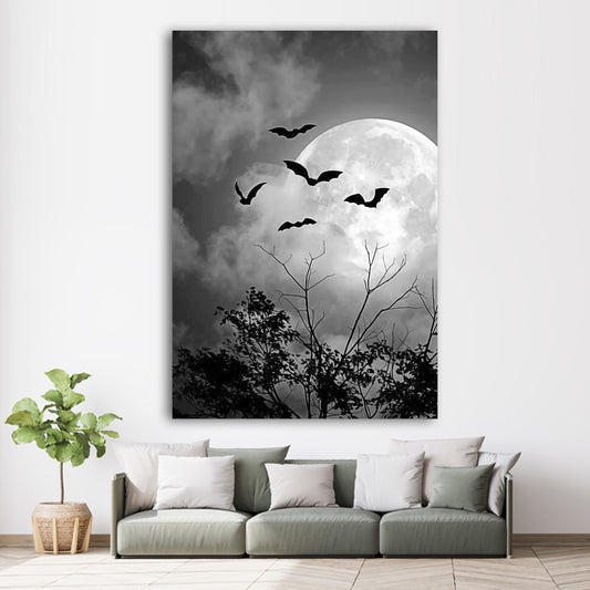 Bat in the Forest Under Full Moon Canvas Art