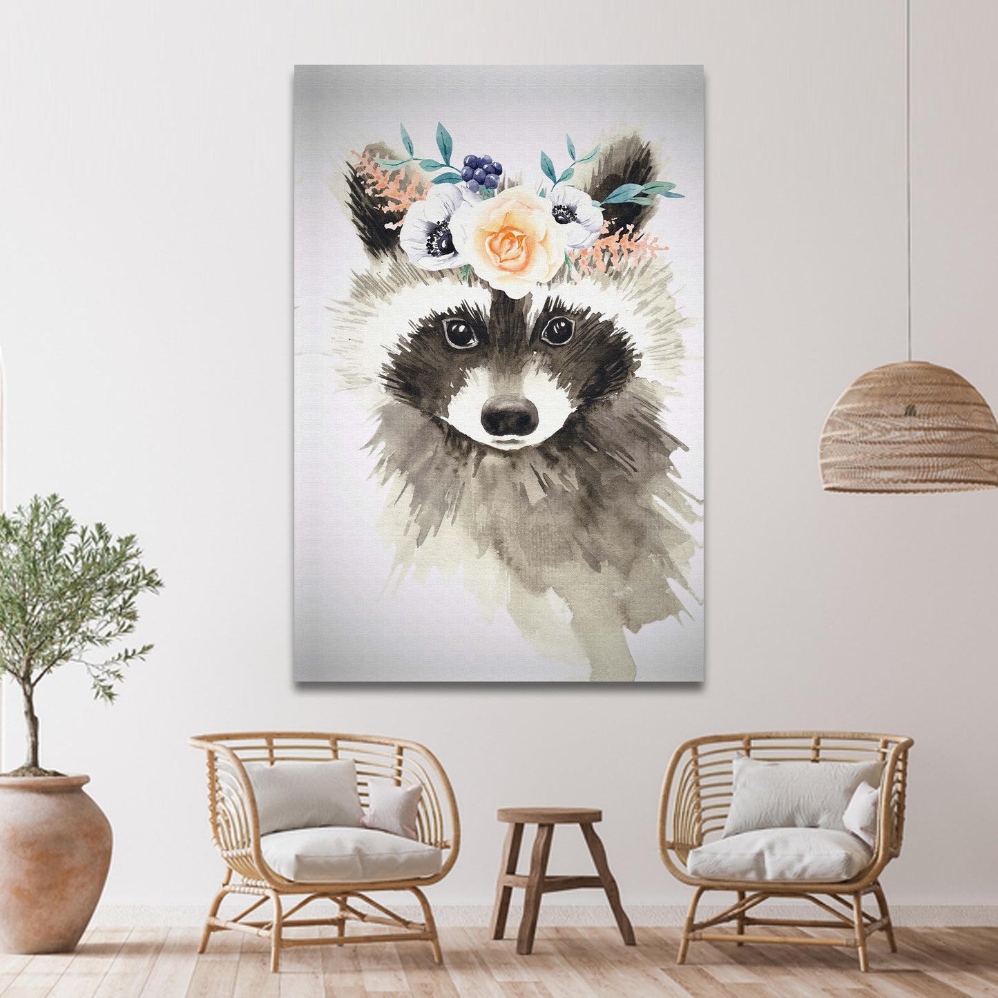 Raccoon Amidst Florals Canvas Wall Art from the Forest