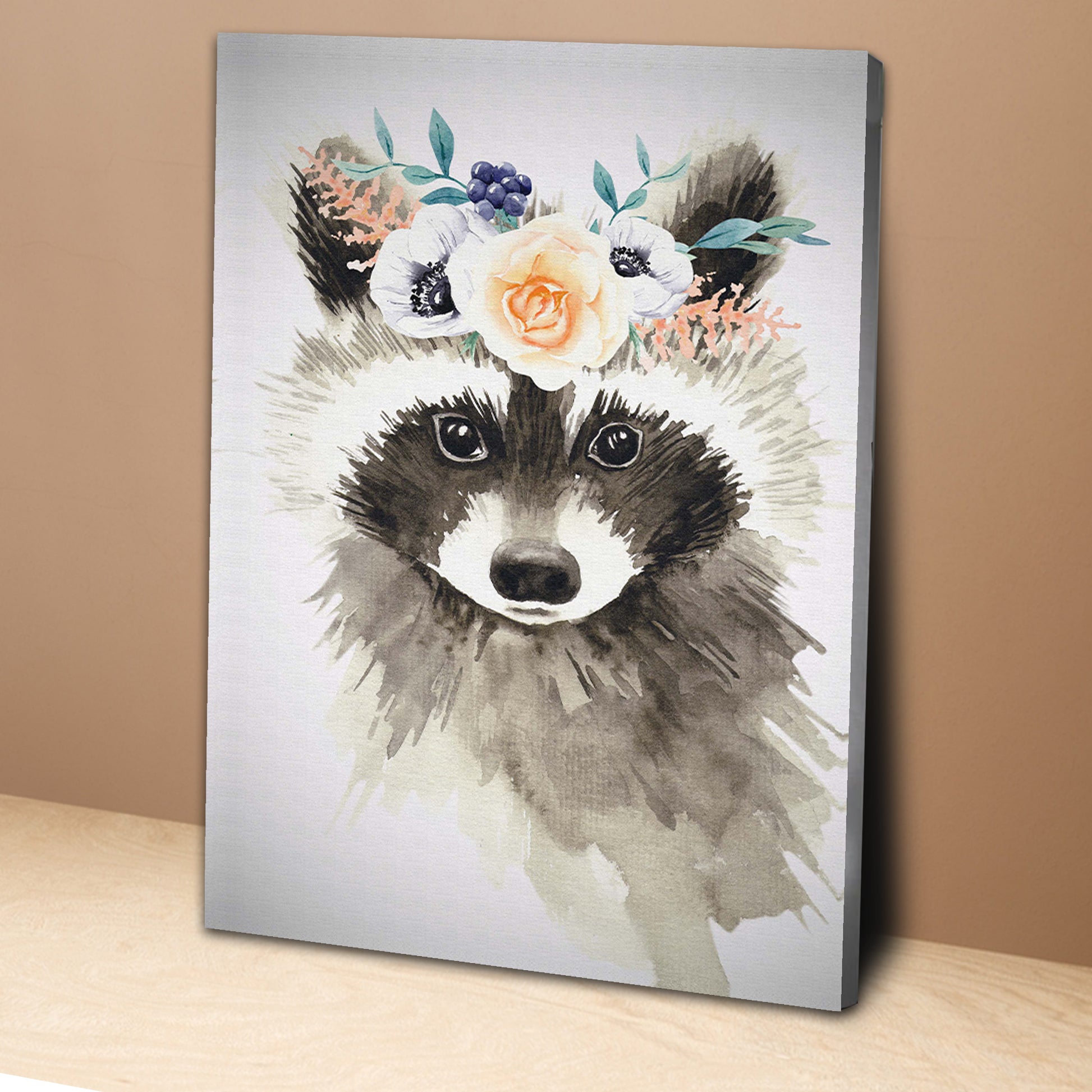 Raccoon Amidst Florals Canvas Wall Art from the Forest
