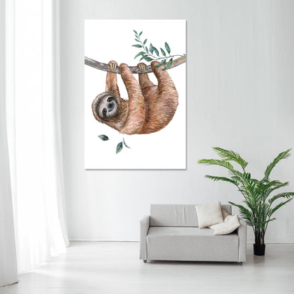 Sloth in Watercolors Canvas Wall Art from the Forest