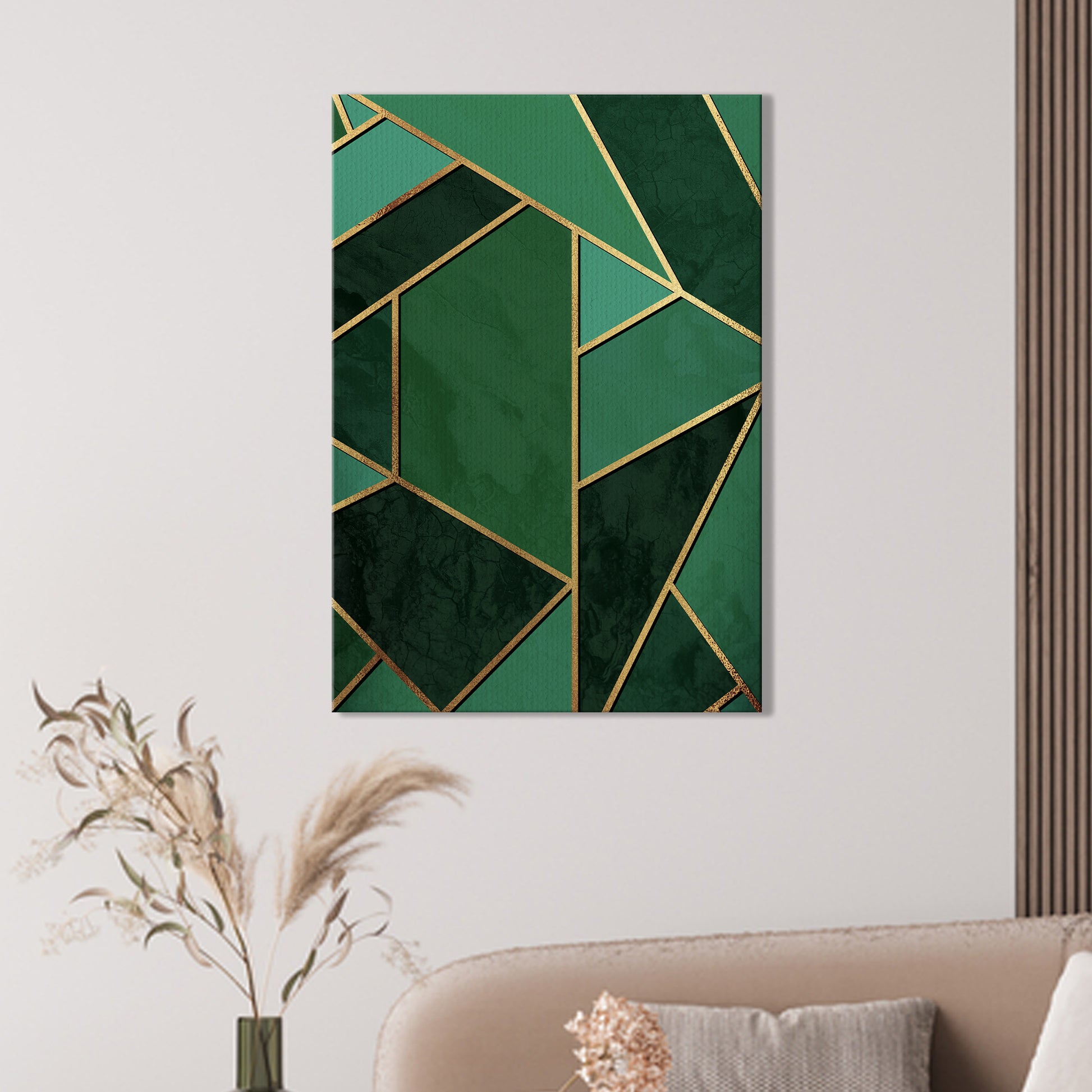 Canvas Wall Art with Abstract Emerald and Gilded Lines