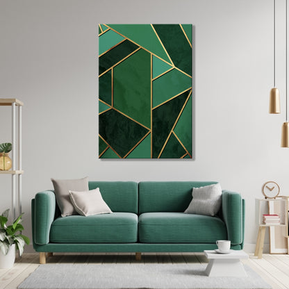 Canvas Wall Art with Abstract Emerald and Gilded Lines