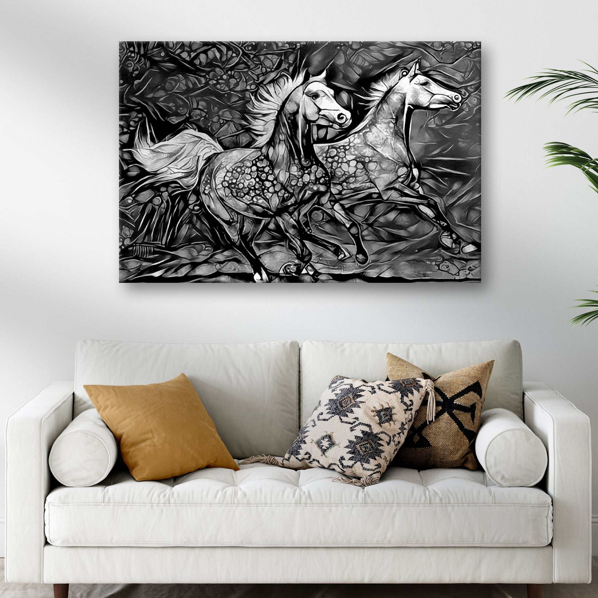 Abstract Equine Elegance Running Horses on Canvas
