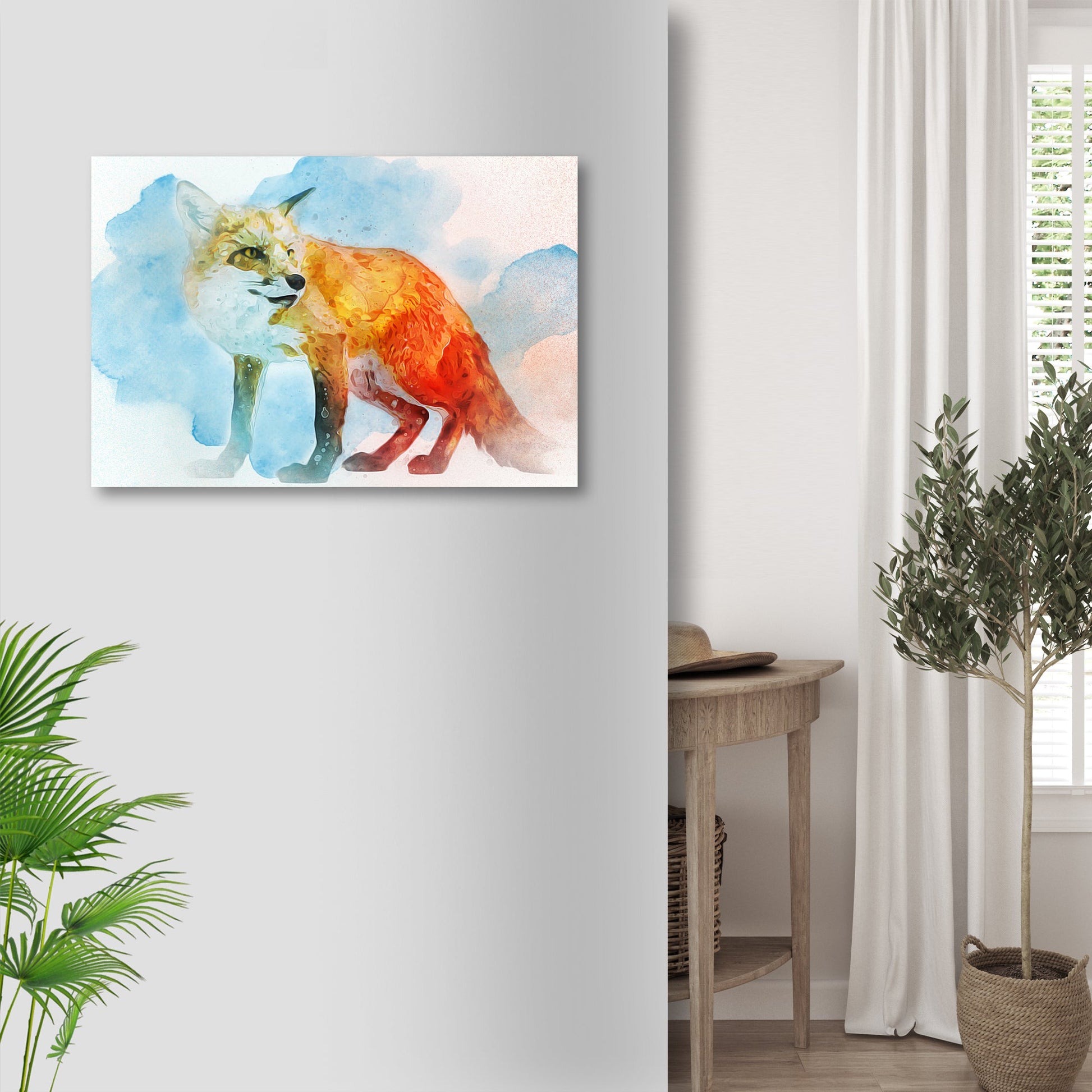 Artistic Expression  Watercolor Fox on Canvas in the Woods