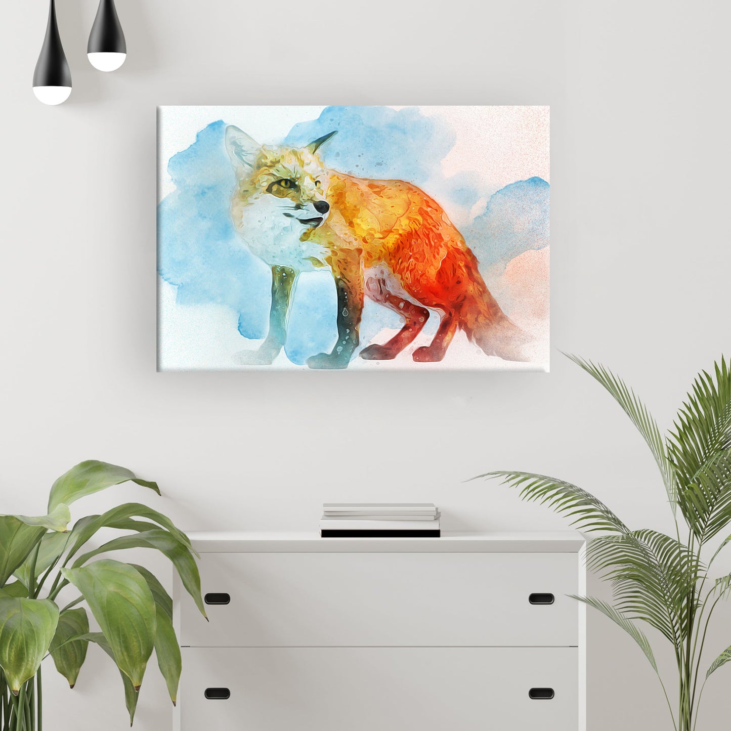 Artistic Expression  Watercolor Fox on Canvas in the Woods