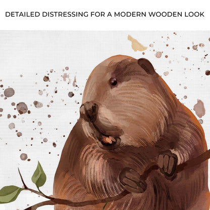 Beaver Nibbling on a Tree Canvas Wall Art in the Woods