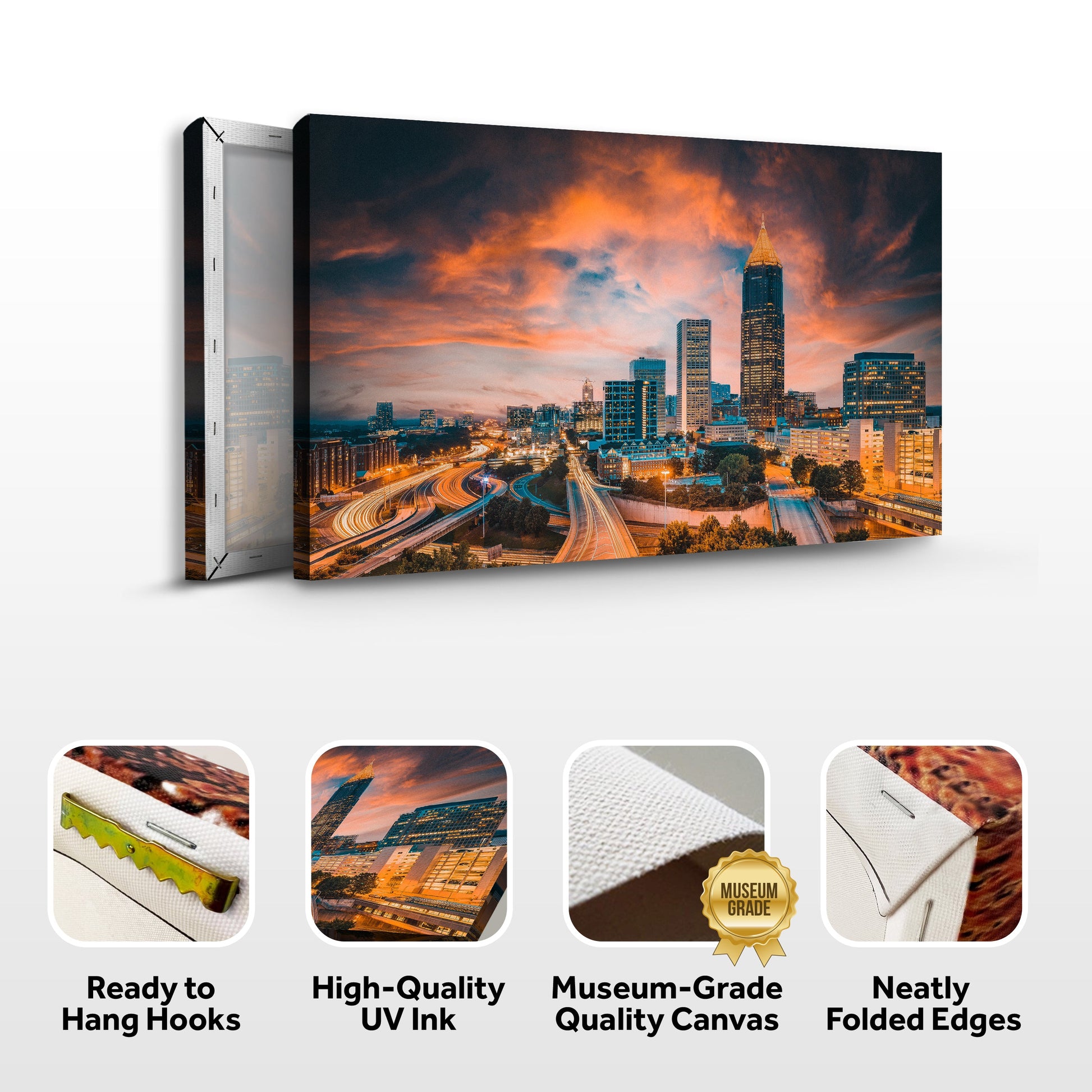 City Night Skyline in Atlanta Canvas Wall Art