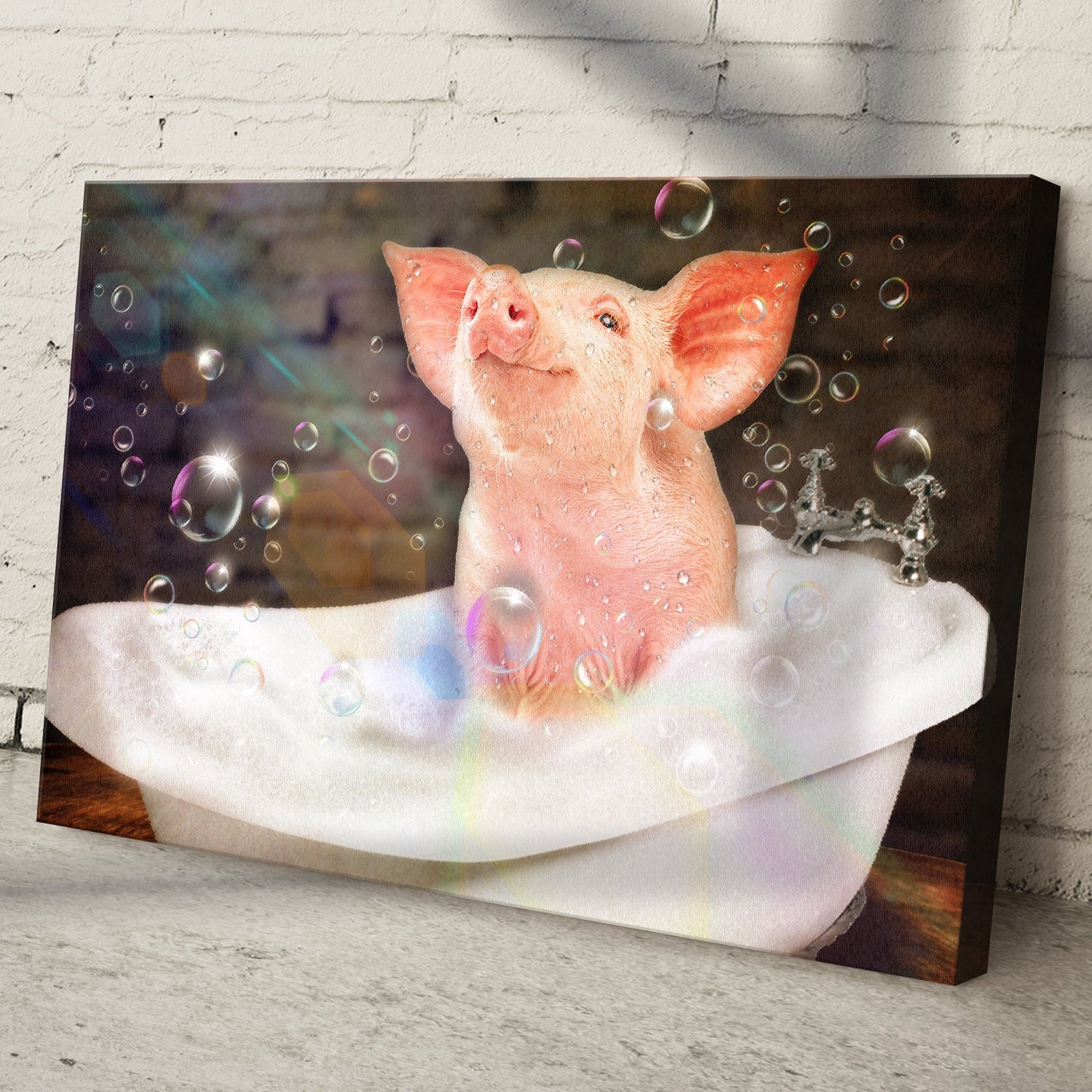Spa Day Serenity  Bubble Bath Pig in Tub Canvas Wall Art
