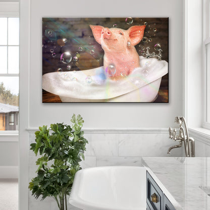 Spa Day Serenity  Bubble Bath Pig in Tub Canvas Wall Art