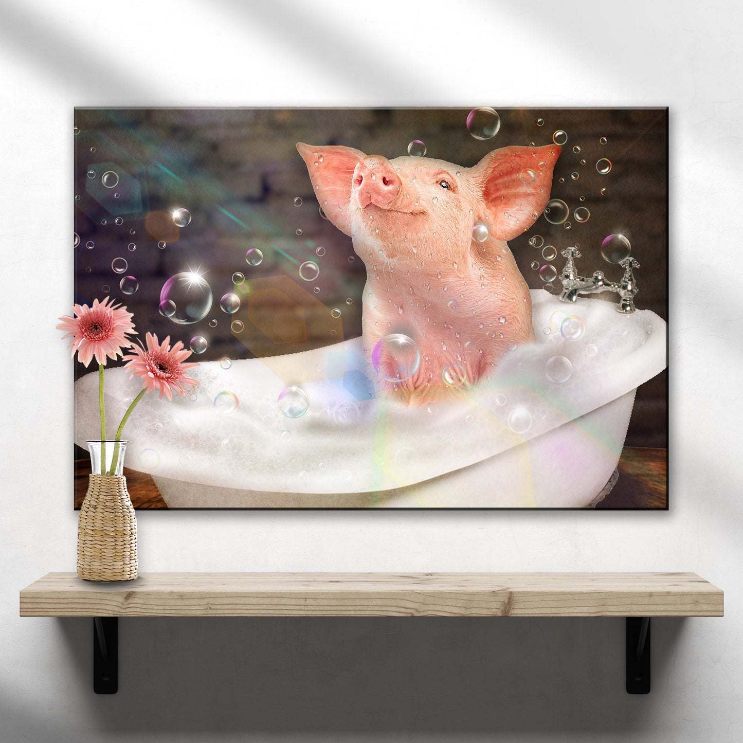 Spa Day Serenity  Bubble Bath Pig in Tub Canvas Wall Art