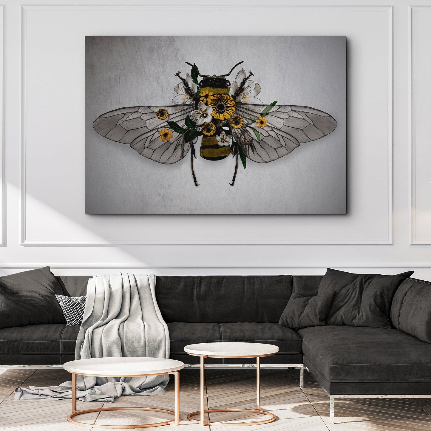 Floral Elegance  Bee Canvas Wall Art'
