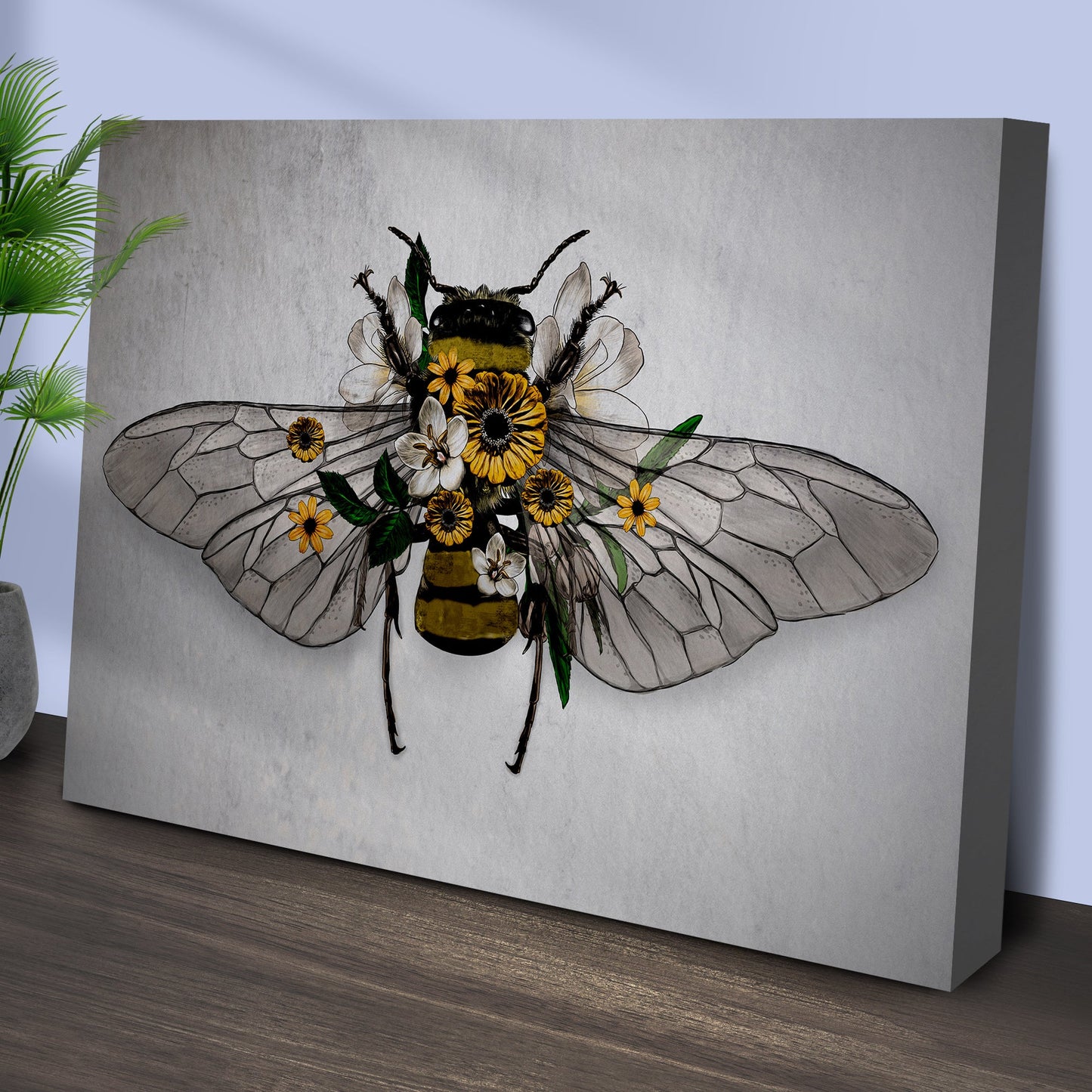 Floral Elegance  Bee Canvas Wall Art