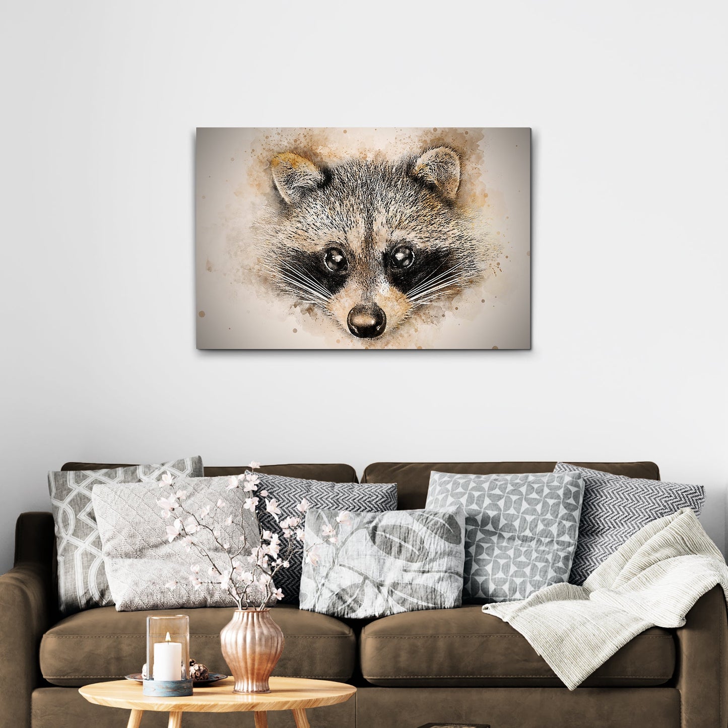 Raccoon in Watercolors  Canvas Wall Art from the Forest