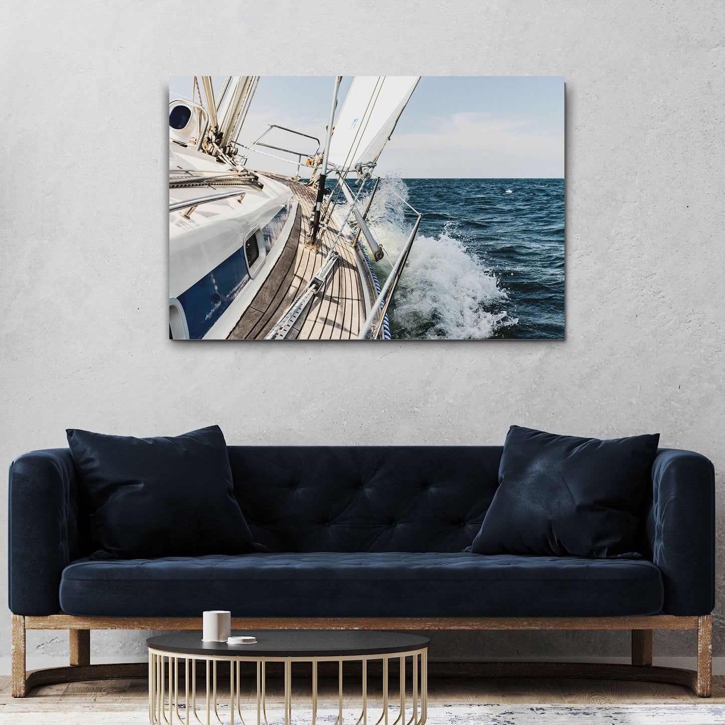Yacht in the Blue Horizon Canvas Wall Art