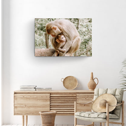 Mother and Child Monkey Duo Canvas Wall Art from the Forest
