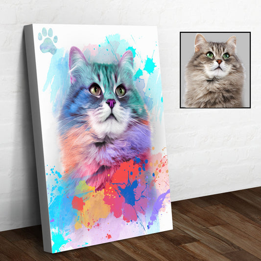 Whiskered Elegance Cat Watercolor Portrait