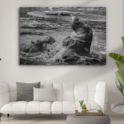 Hippo Haven Black and White Canvas Wall Art