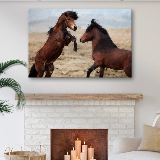 watercolor mustangs clashing wild horses in watercolor canvas wall art