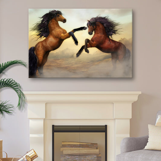 Wild Stallion Showdown Clashing Wild Horses Canvas Wall Art