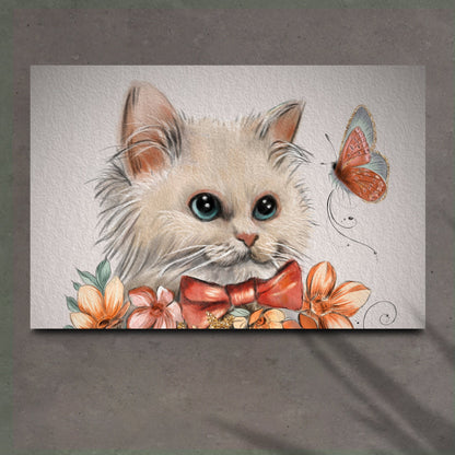 Whimsical Whiskers Cat Butterfly Oil Paint Canvas Wall Art