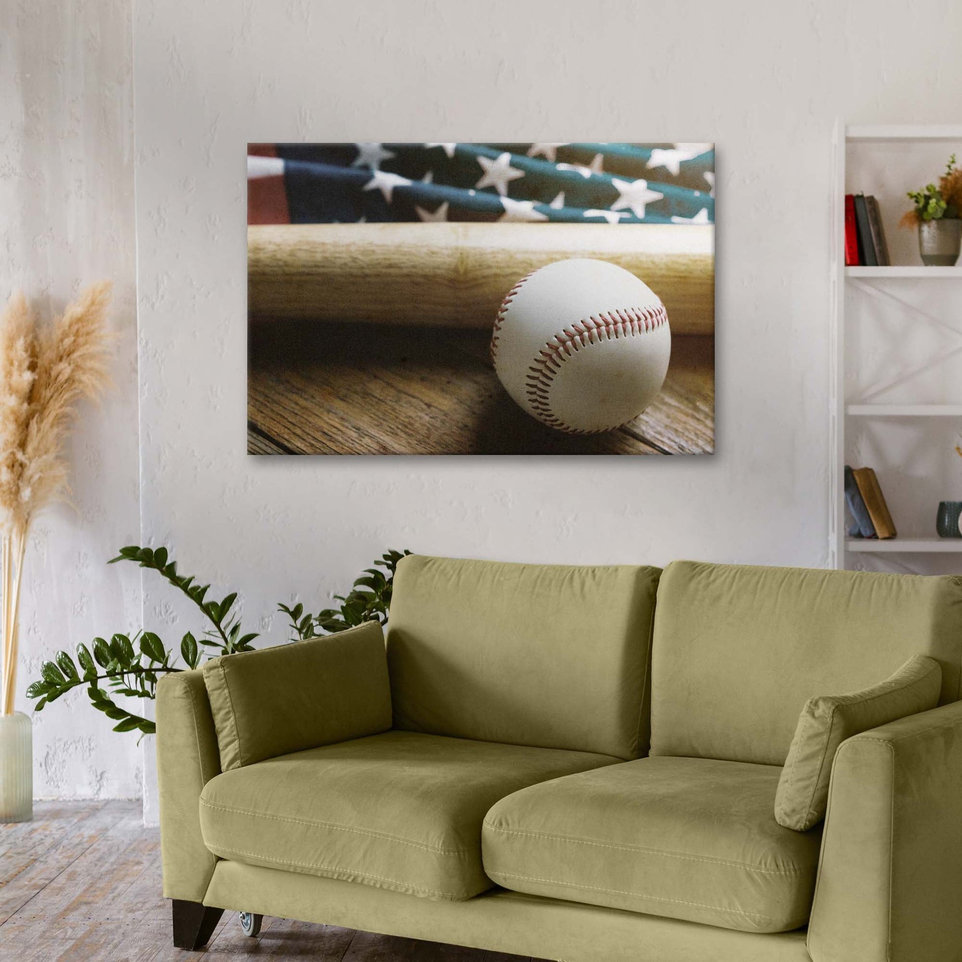 Baseball Bat Flag Patriotism Canvas Wall Art