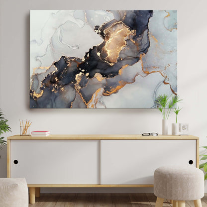 Gold Marble Noir Abstract Canvas Wall Art