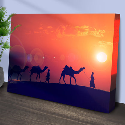 Sunset Journey  Camel Journey at Sunset Canvas Wall Art