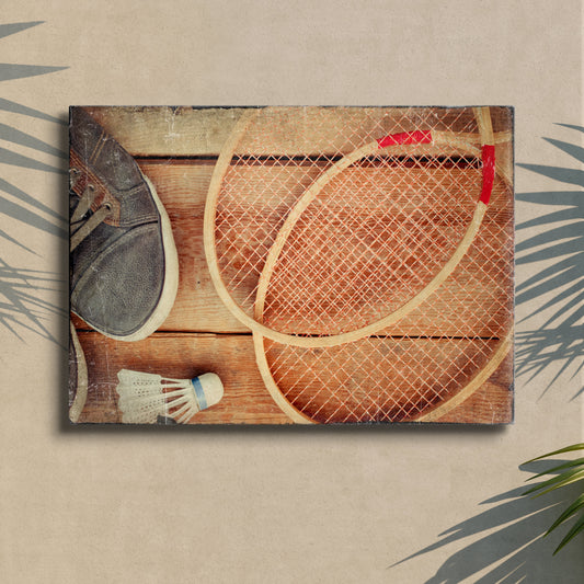 Vintage Sepia Tone  Badminton Canvas Wall Art