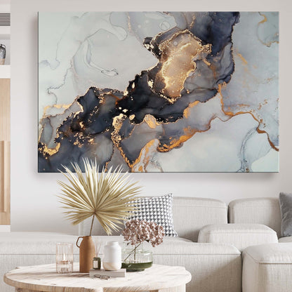 Gold Marble Noir Abstract Canvas Wall Art