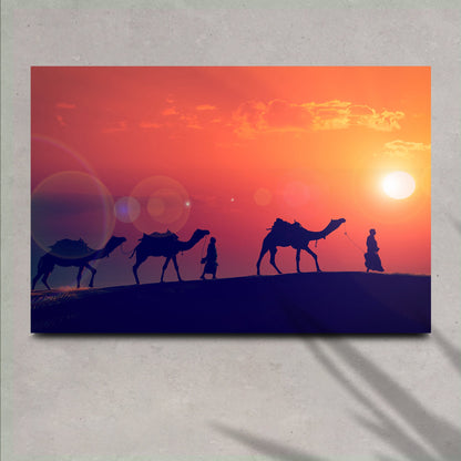 Sunset Journey  Camel Journey at Sunset Canvas Wall Art