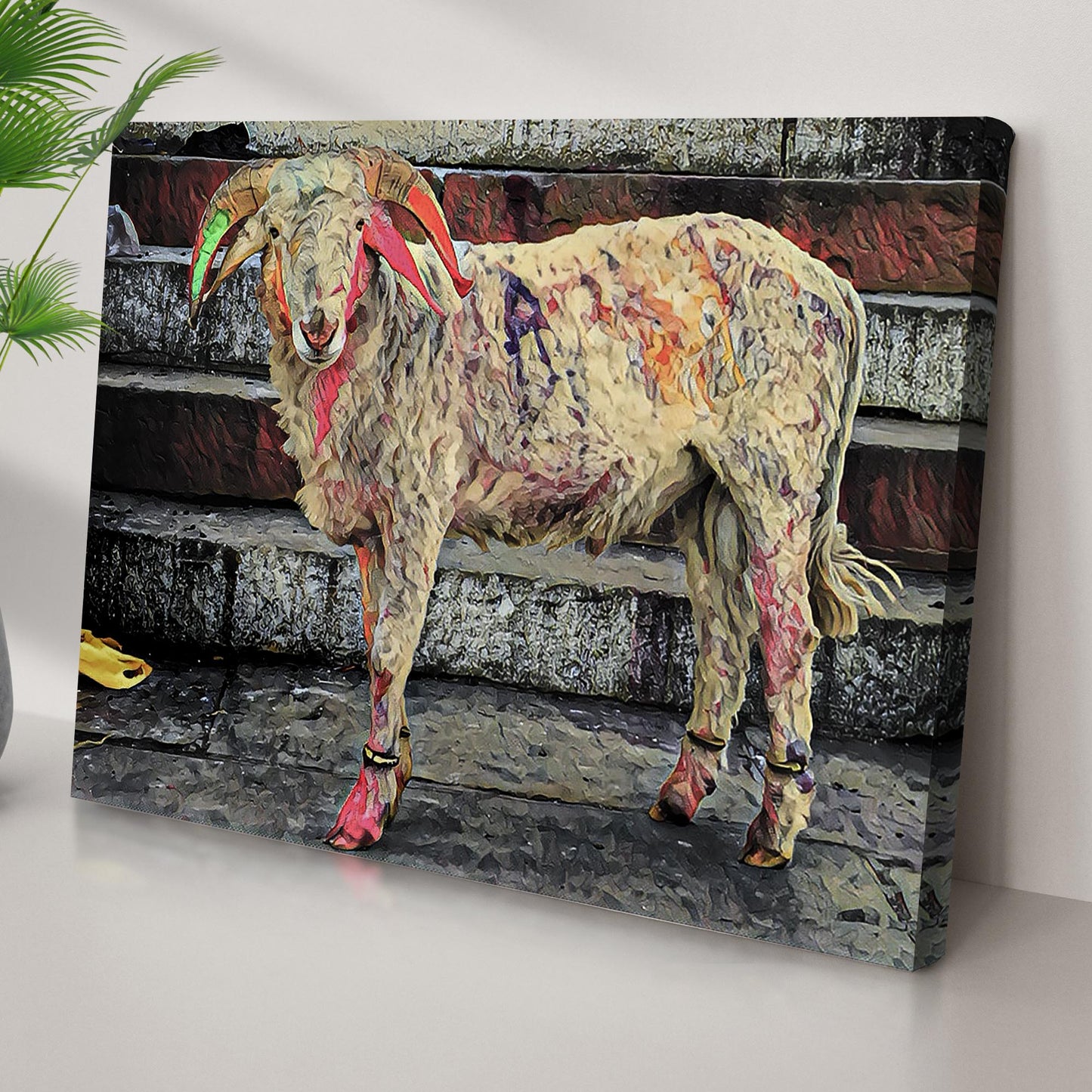 Splash of Wool Colored Sheep In Paint Splash Canvas Wall Art