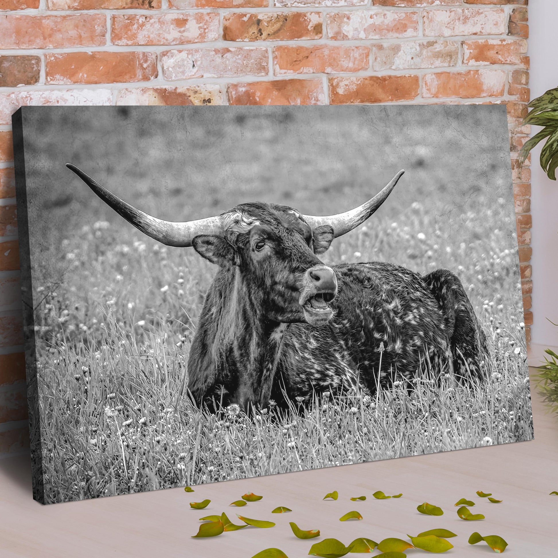 Longhorn Bull Majesty in Monochrome Canvas Wall Art