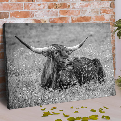 Longhorn Bull Majesty in Monochrome Canvas Wall Art