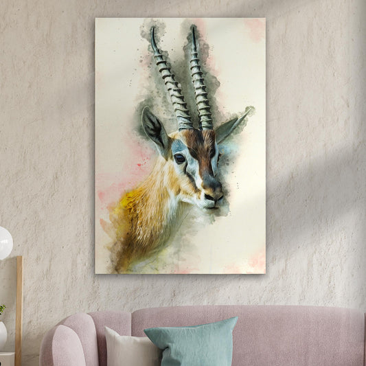 Watercolor Portrait of an Antelope Gazelle  Canvas Wall Art