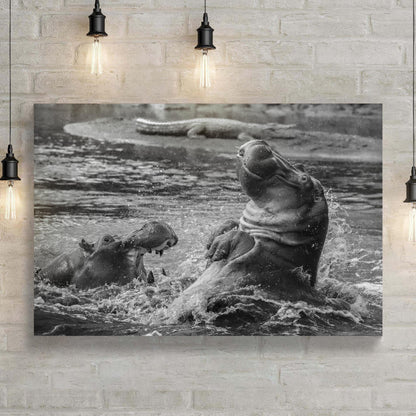 Hippo Haven Black and White Canvas Wall Art