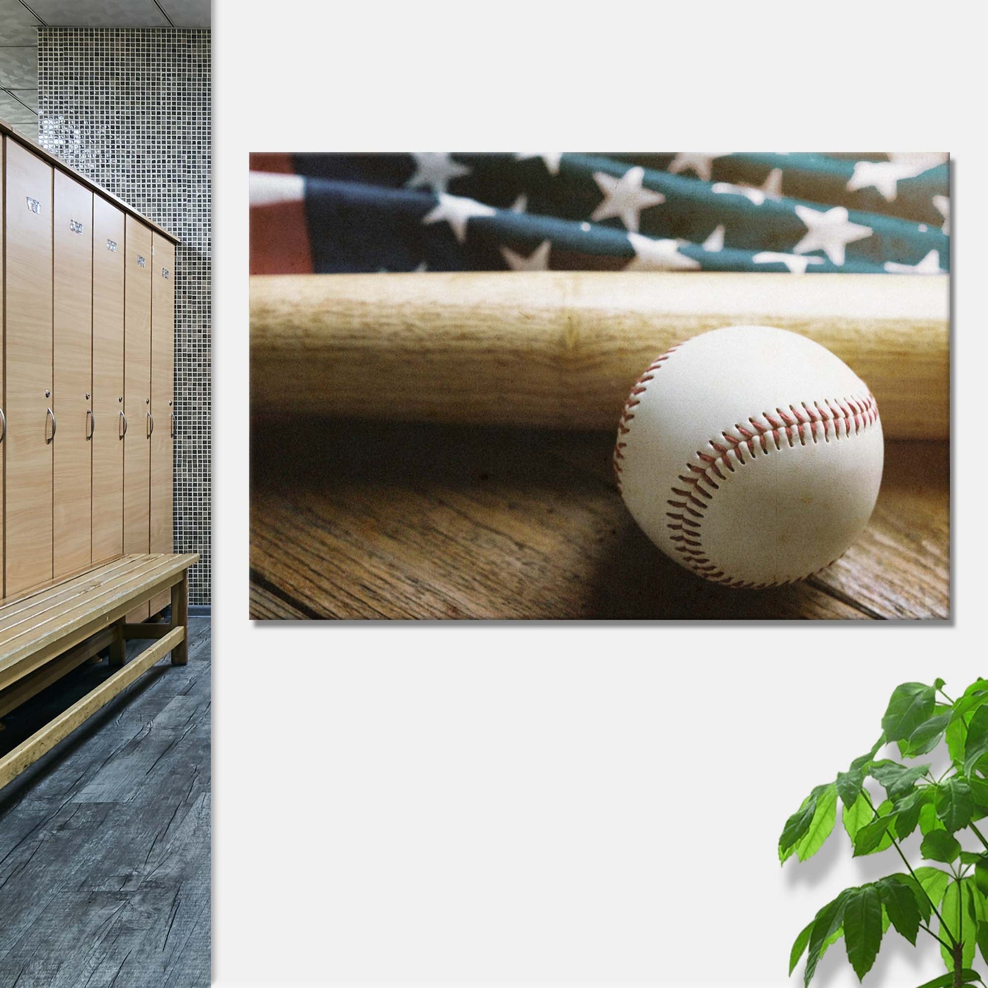 Baseball Bat Flag Patriotism Canvas Wall Art